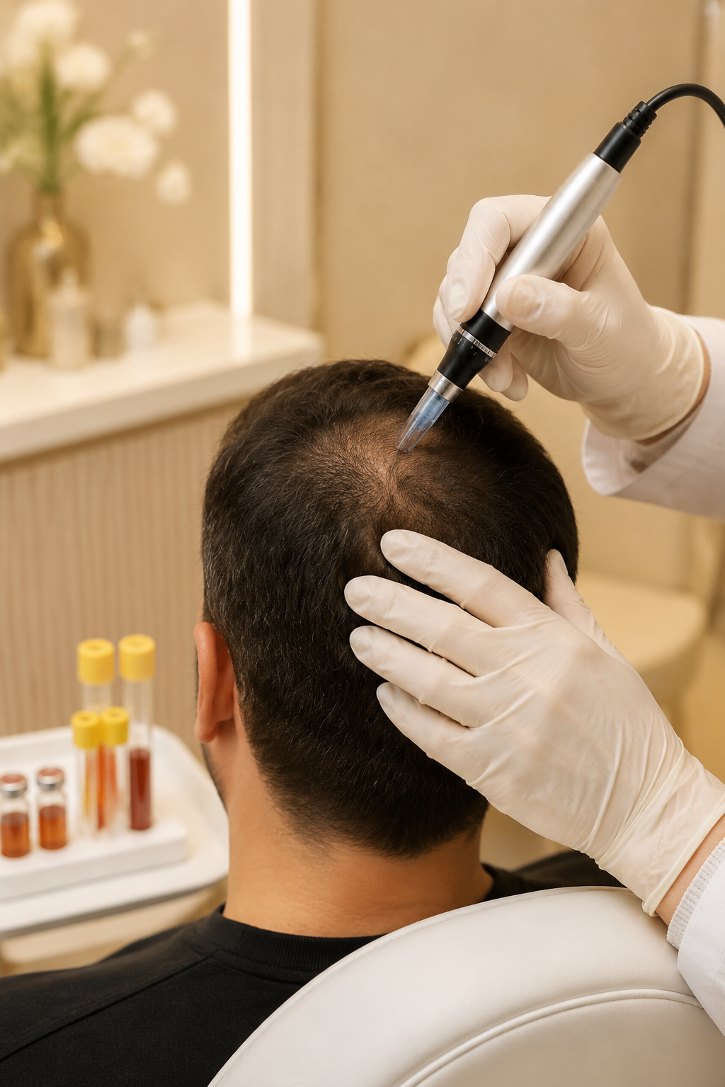 Hair microneedling scalp support